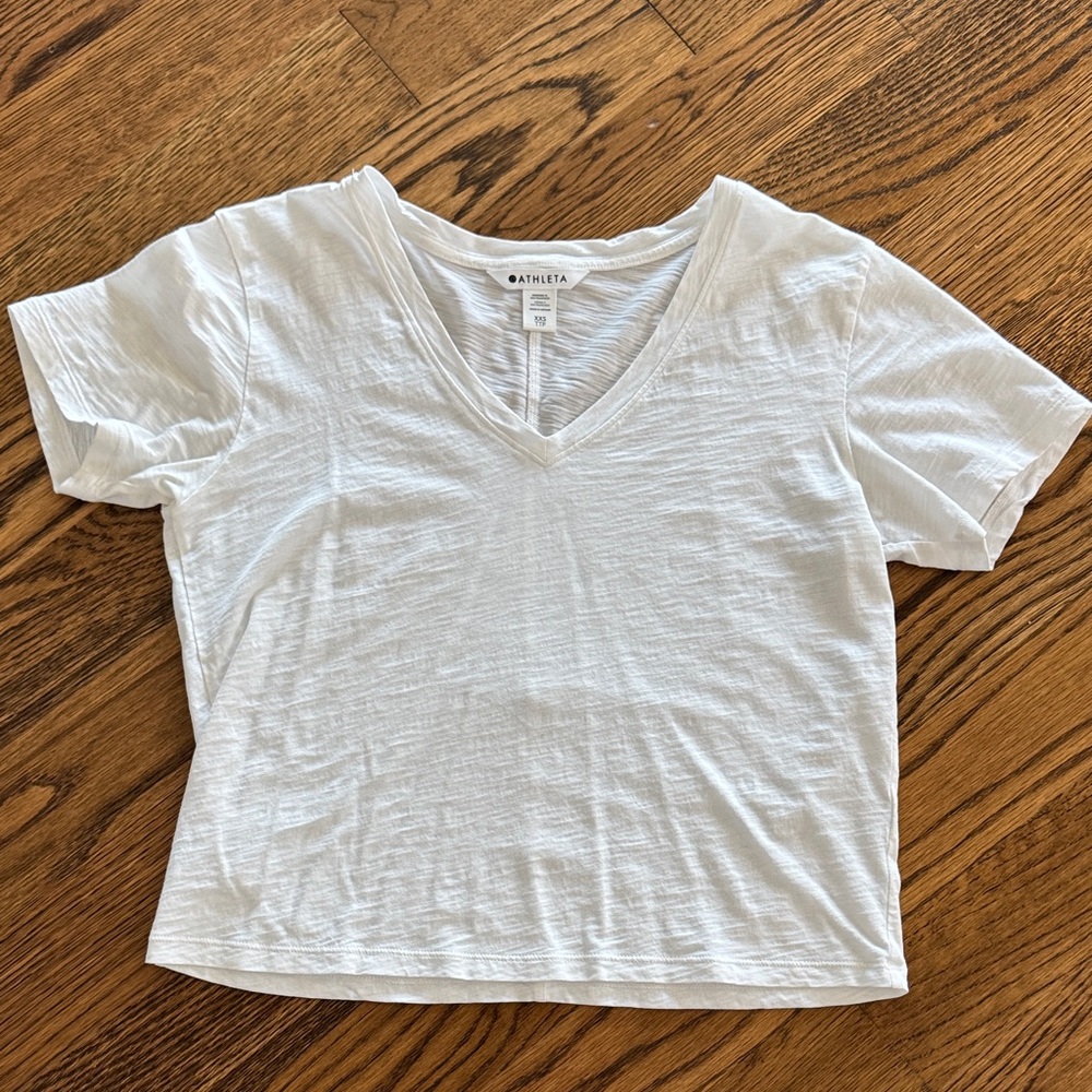 Athleta Women's White V-Neck Slub Top Size XS